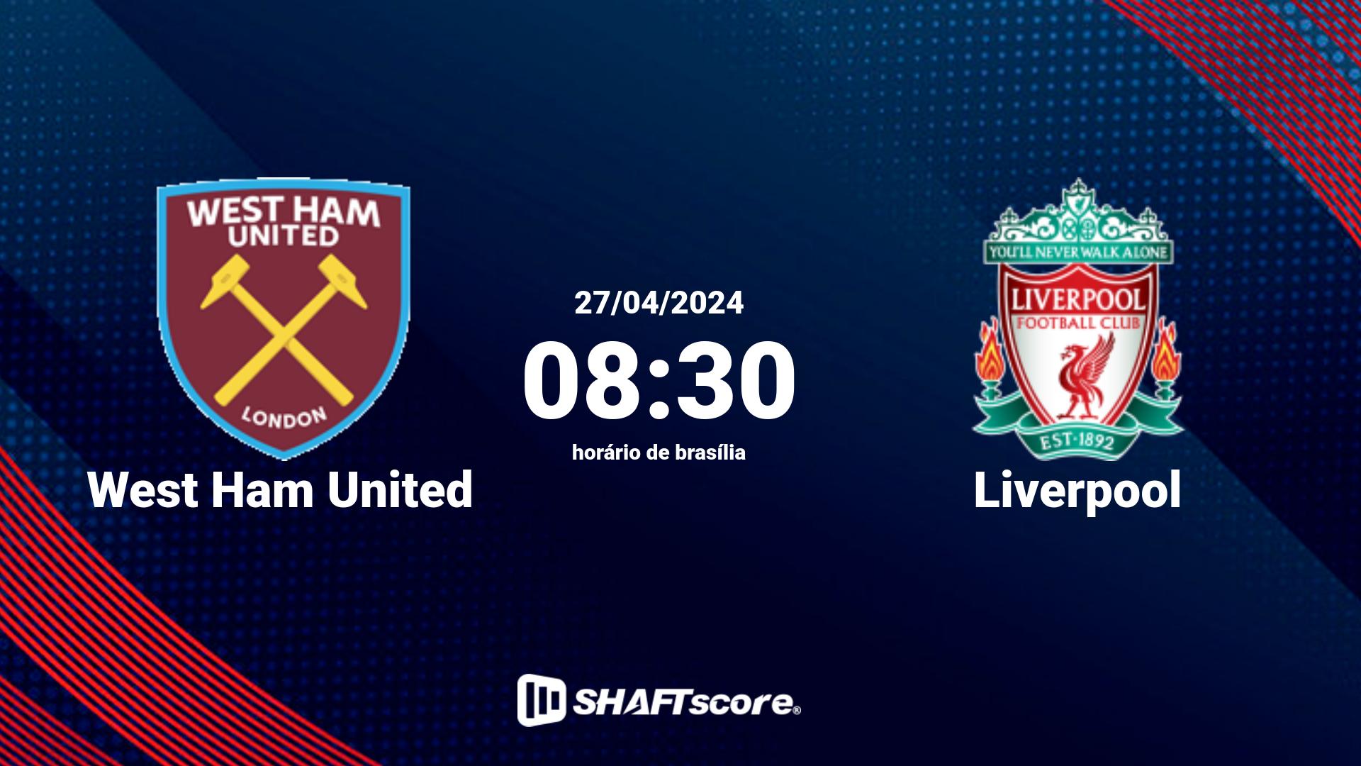 Estatísticas do jogo West Ham United vs Liverpool 27.04 08:30