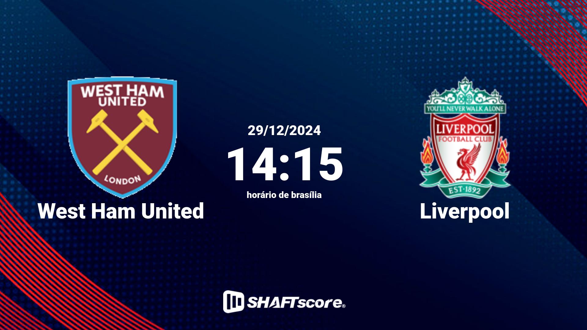 Estatísticas do jogo West Ham United vs Liverpool 29.12 14:15