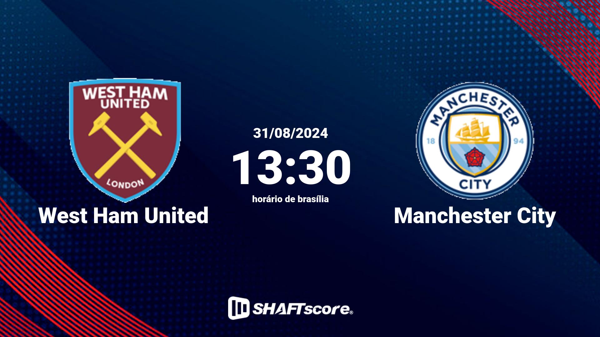 Estatísticas do jogo West Ham United vs Manchester City 31.08 13:30