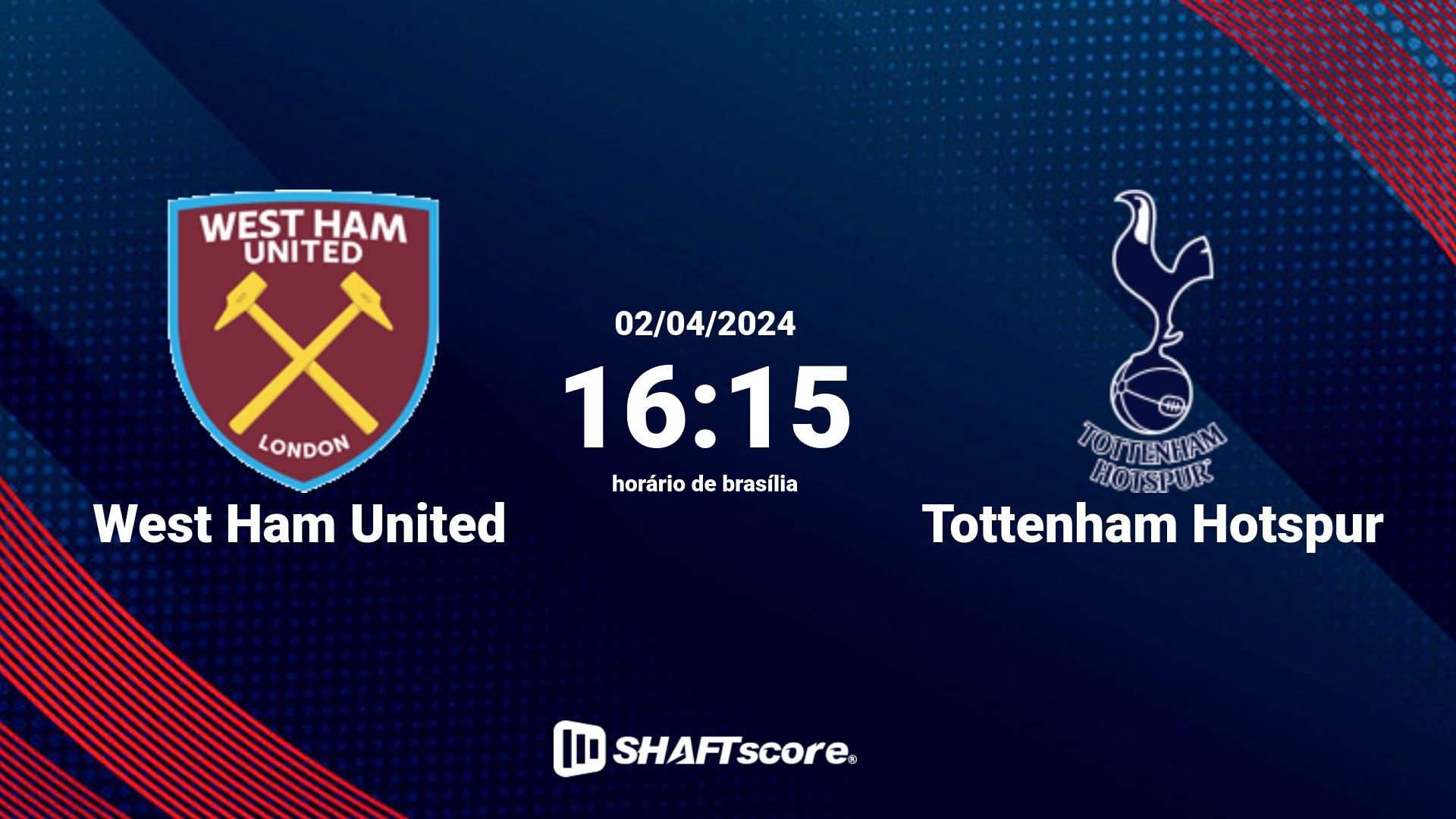 Estatísticas do jogo West Ham United vs Tottenham Hotspur 02.04 16:15