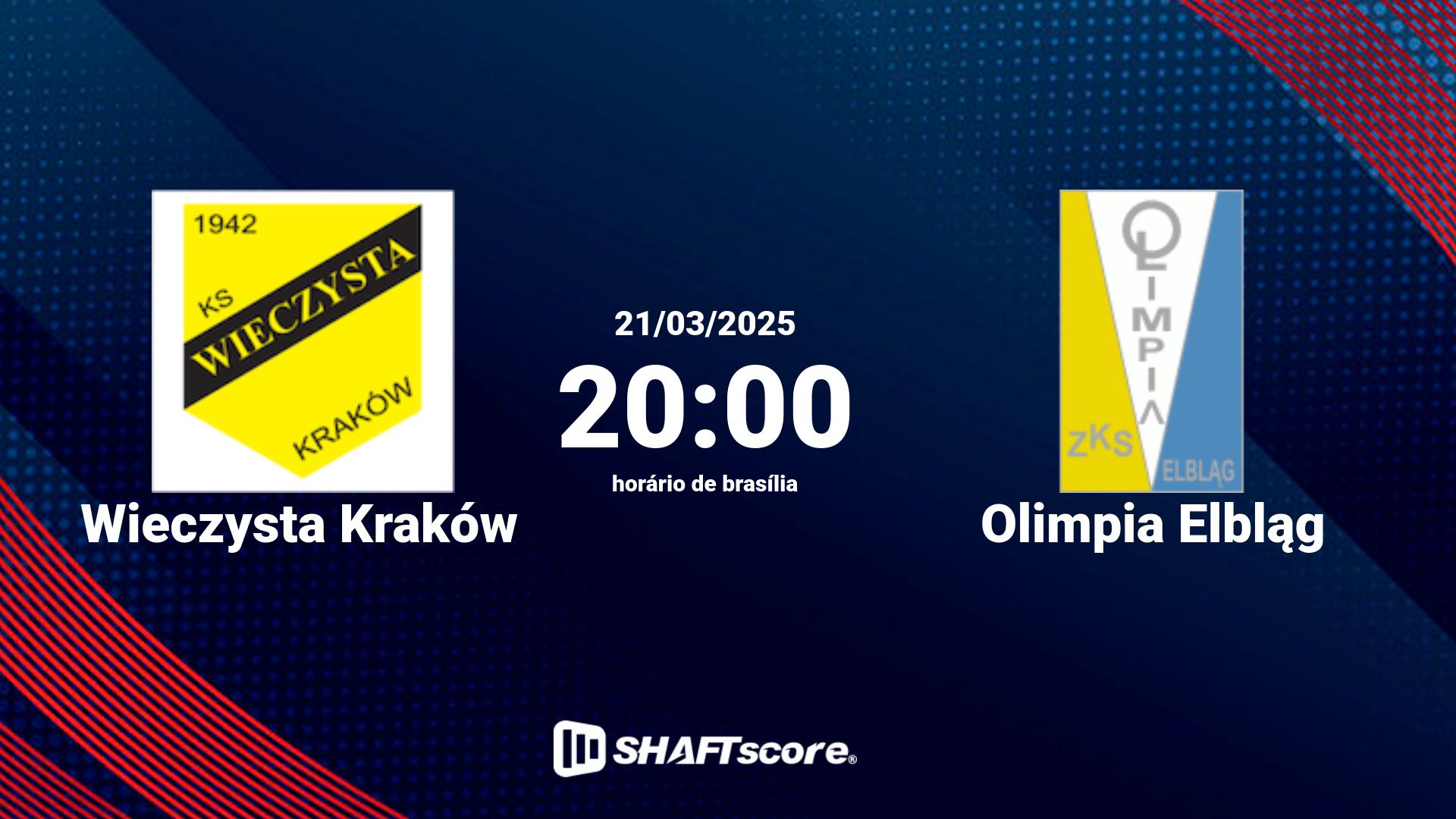 Estatísticas do jogo Wieczysta Kraków vs Olimpia Elbląg 21.03 20:00