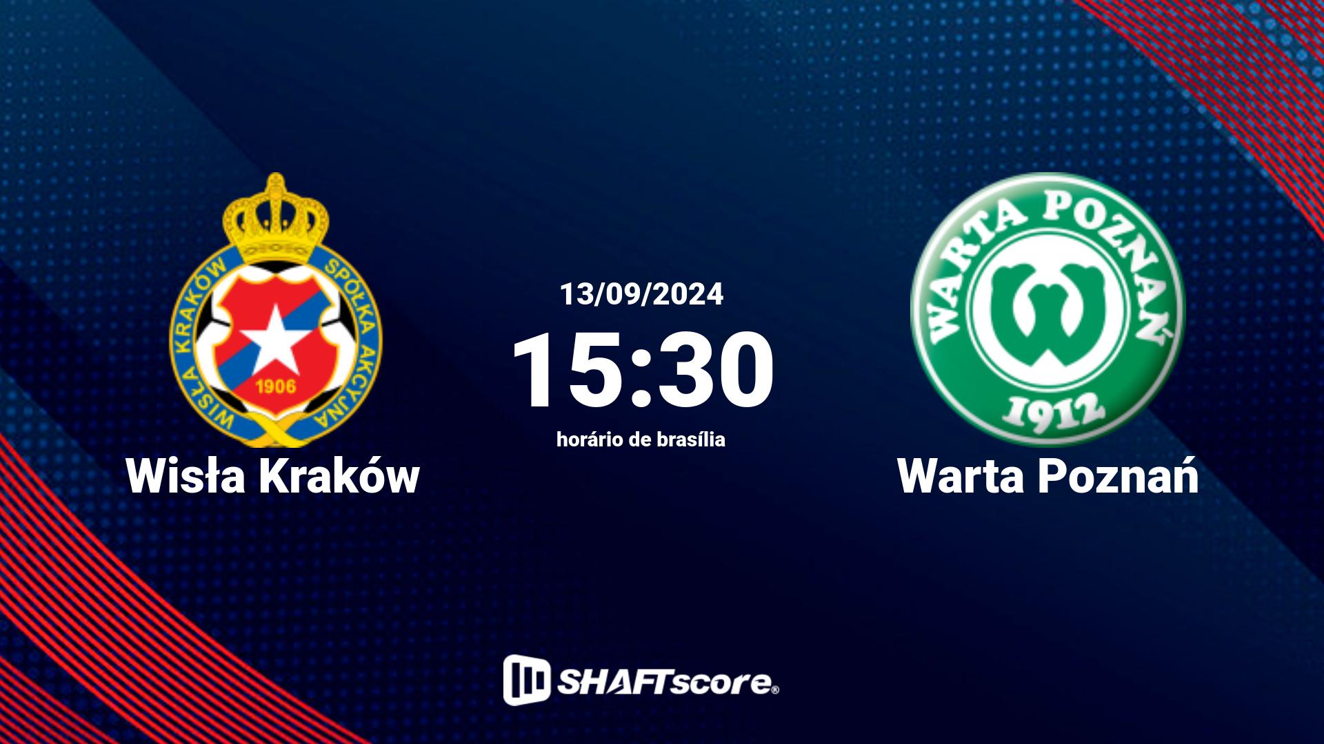 Estatísticas do jogo Wisła Kraków vs Warta Poznań 13.09 15:30