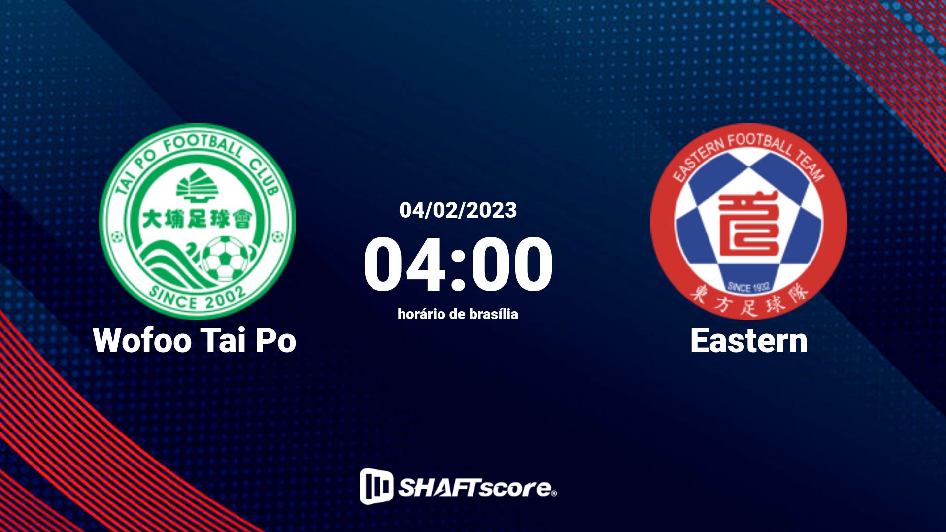 Estatísticas do jogo Wofoo Tai Po vs Eastern 04.02 04:00