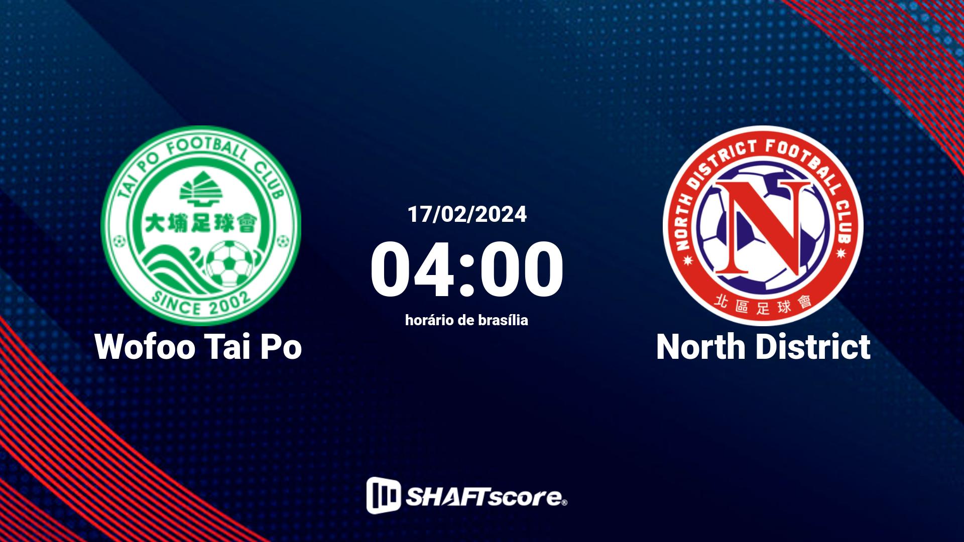 Estatísticas do jogo Wofoo Tai Po vs North District 17.02 04:00