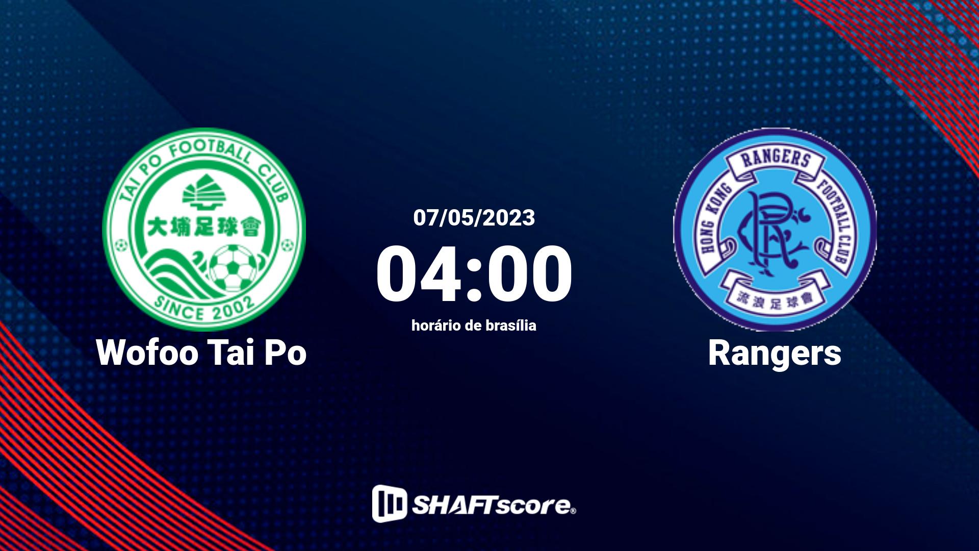 Estatísticas do jogo Wofoo Tai Po vs Rangers 07.05 04:00