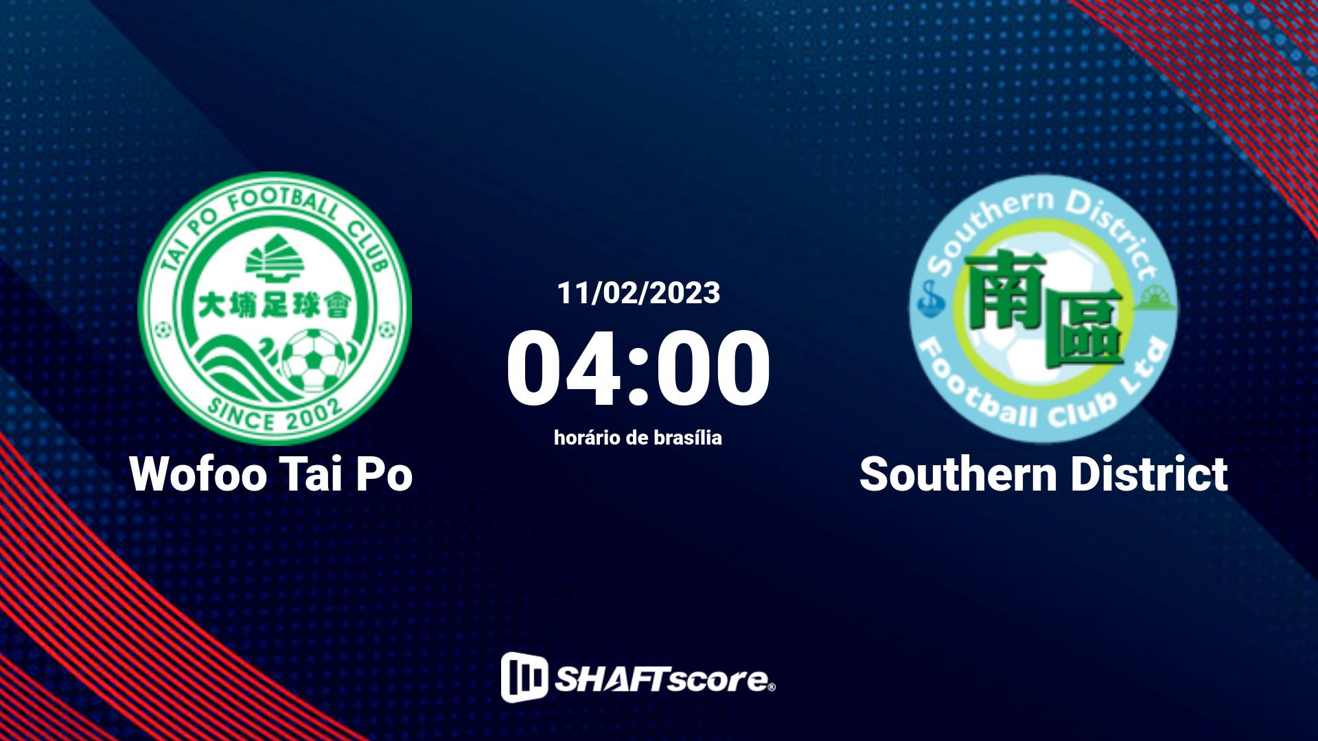 Estatísticas do jogo Wofoo Tai Po vs Southern District 11.02 04:00