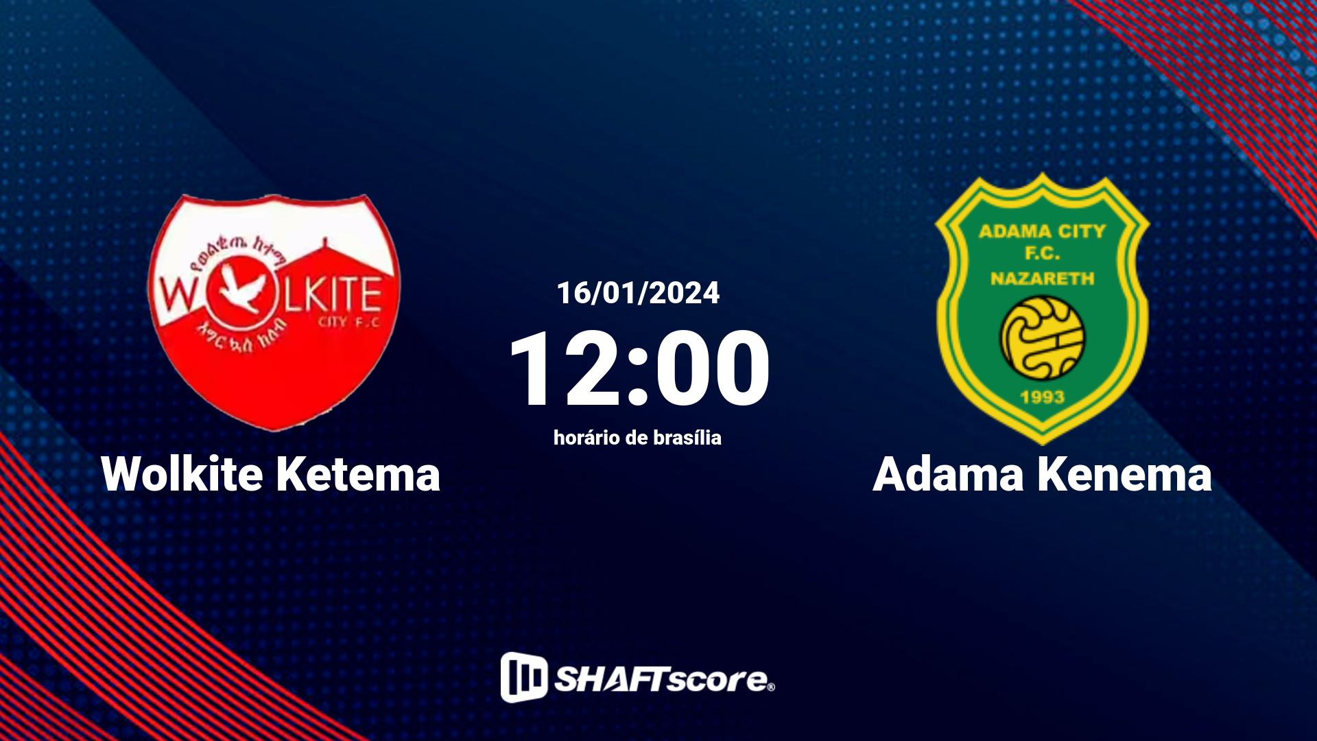 Estatísticas do jogo Wolkite Ketema vs Adama Kenema 16.01 12:00