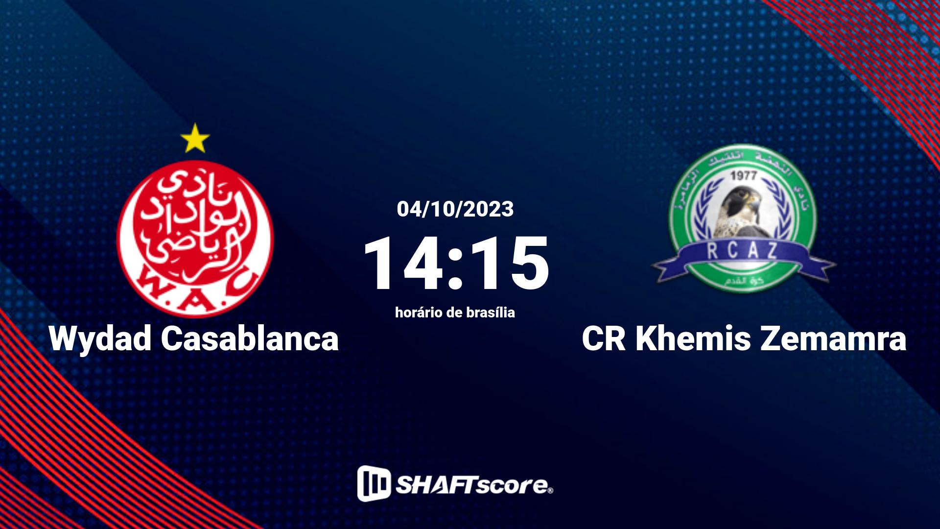 Estatísticas do jogo Wydad Casablanca vs CR Khemis Zemamra 04.10 14:15