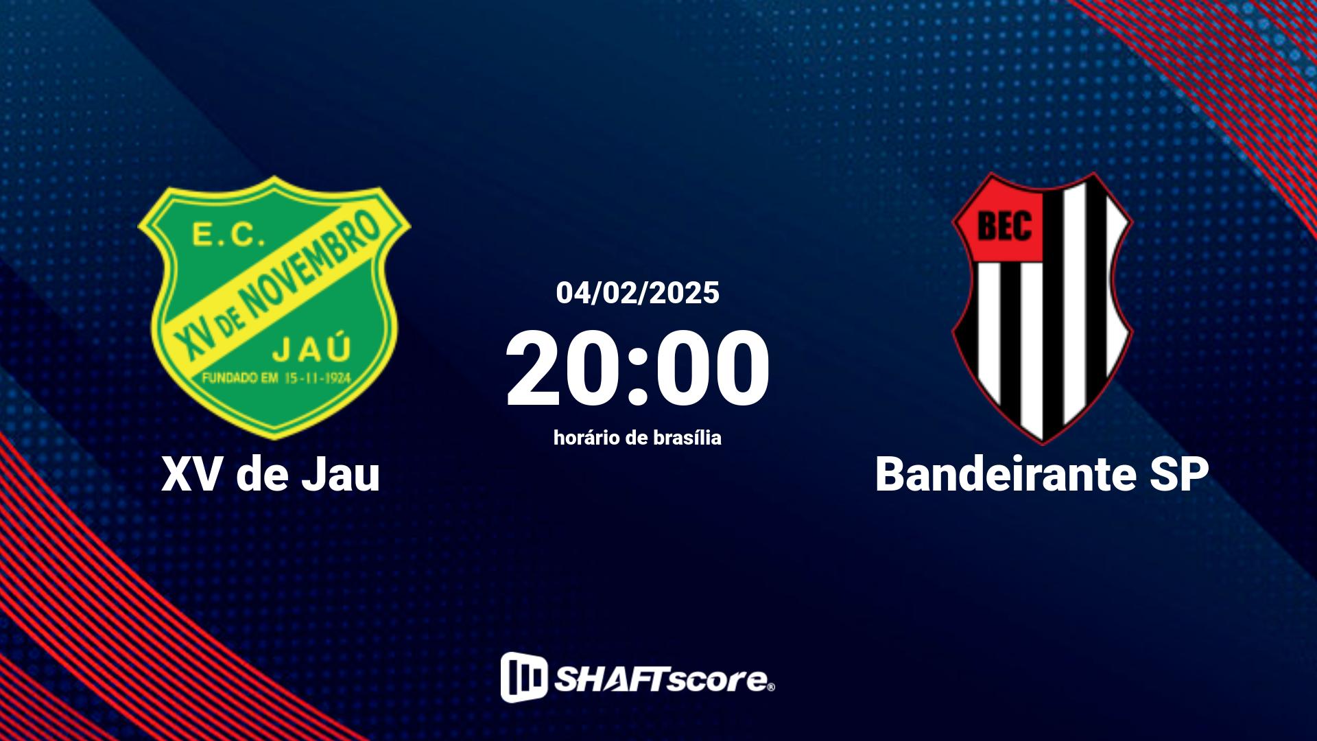 Estatísticas do jogo XV de Jau vs Bandeirante SP 04.02 20:00