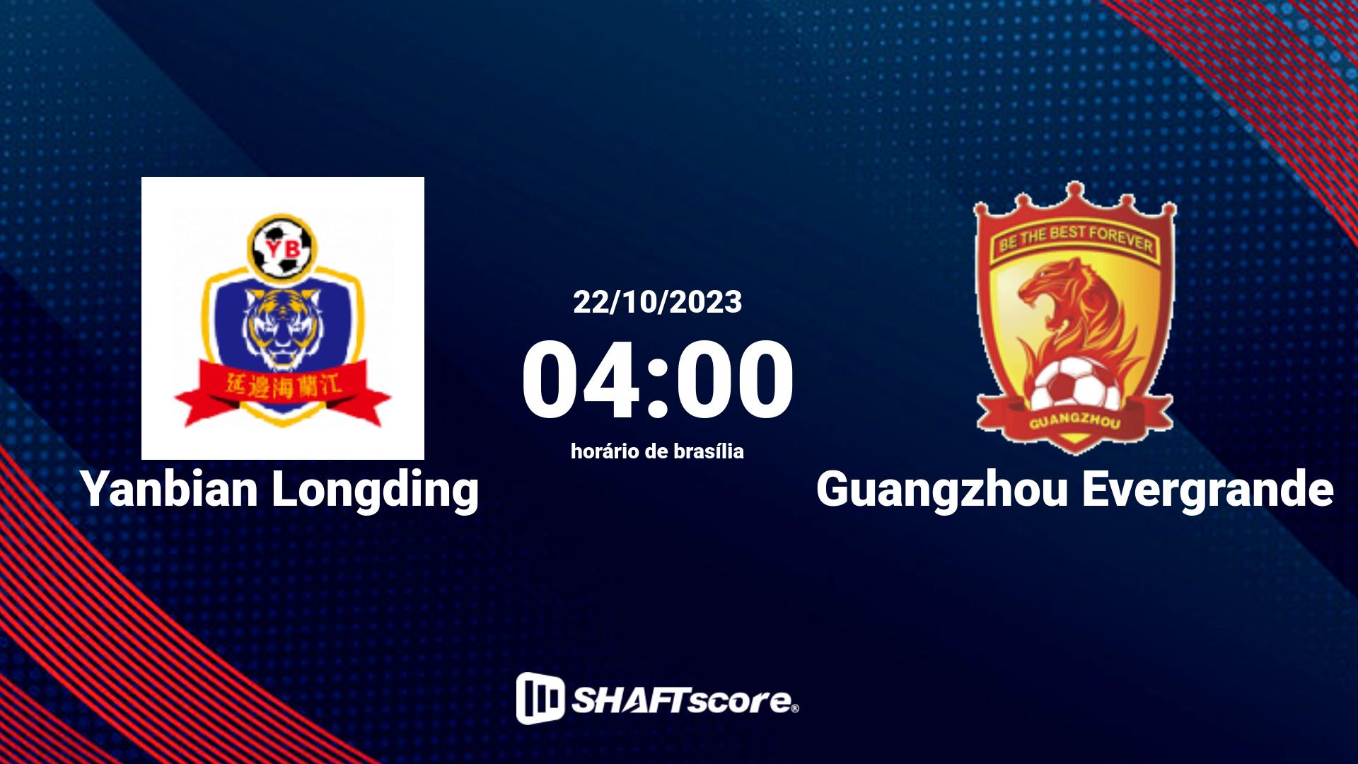 Estatísticas do jogo Yanbian Longding vs Guangzhou Evergrande 22.10 04:00