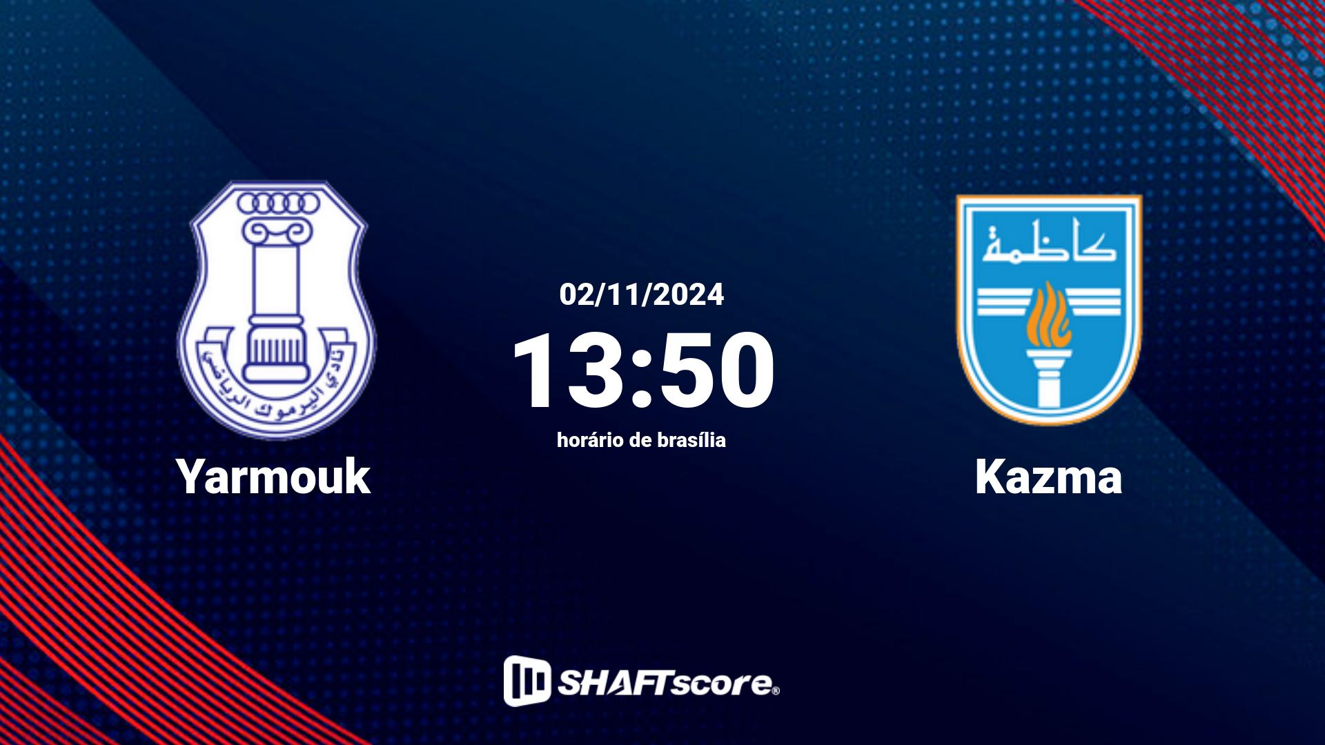 Estatísticas do jogo Yarmouk vs Kazma 02.11 13:50