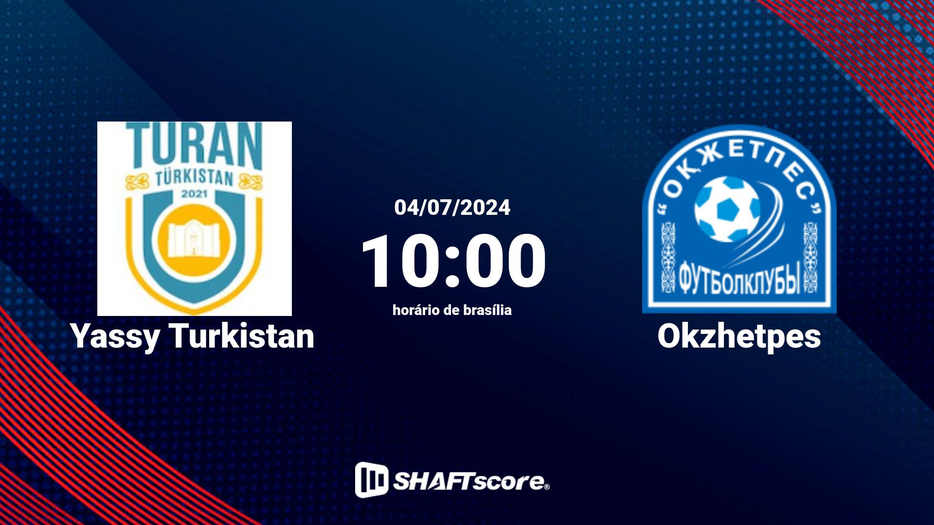 Estatísticas do jogo Yassy Turkistan vs Okzhetpes 04.07 10:00