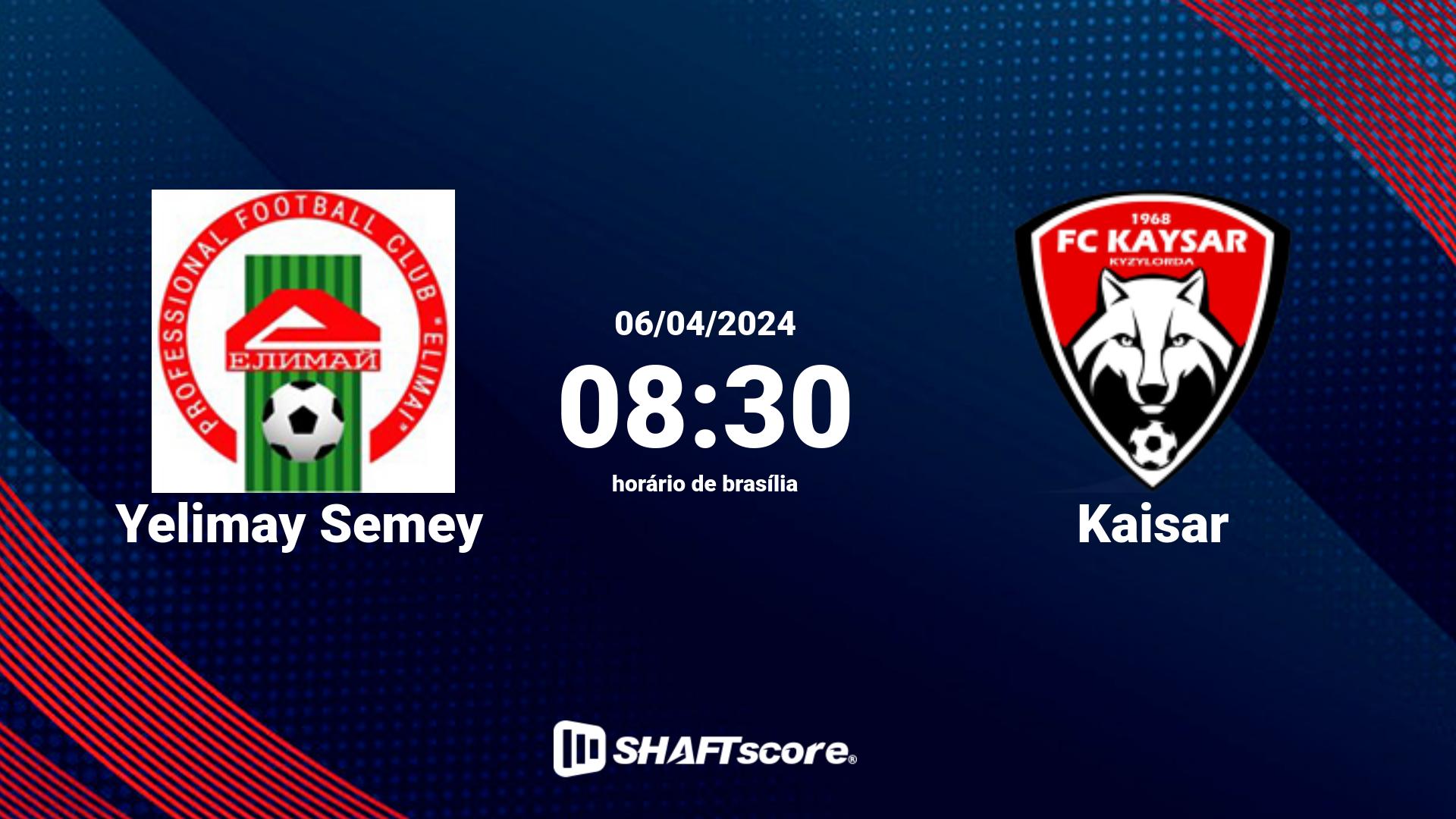 Estatísticas do jogo Yelimay Semey vs Kaisar 06.04 08:30