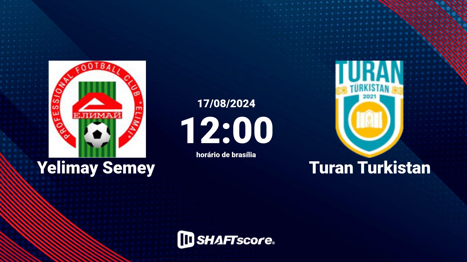 Estatísticas do jogo Yelimay Semey vs Turan Turkistan 17.08 12:00