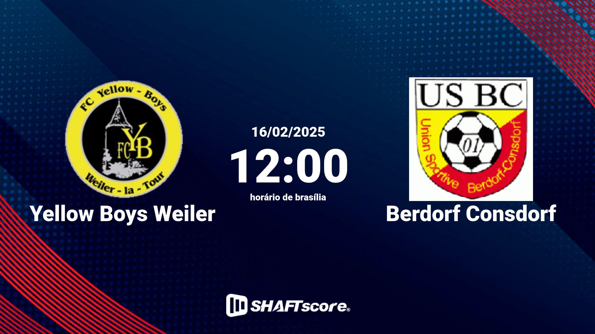 Estatísticas do jogo Yellow Boys Weiler vs Berdorf Consdorf 16.02 12:00