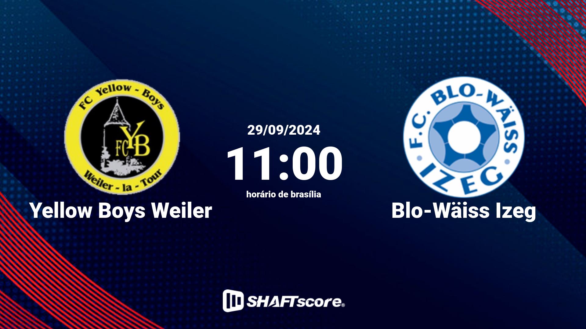 Estatísticas do jogo Yellow Boys Weiler vs Blo-Wäiss Izeg 29.09 11:00