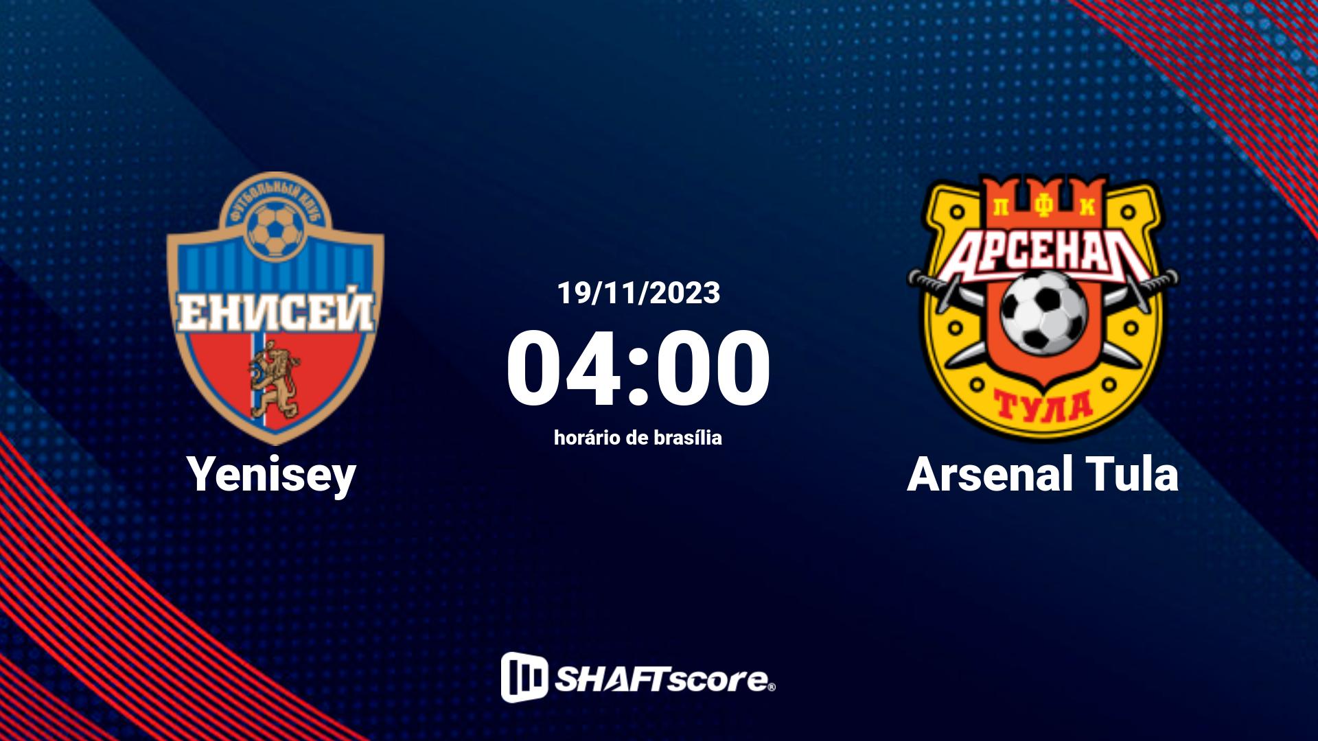 Estatísticas do jogo Yenisey vs Arsenal Tula 19.11 04:00