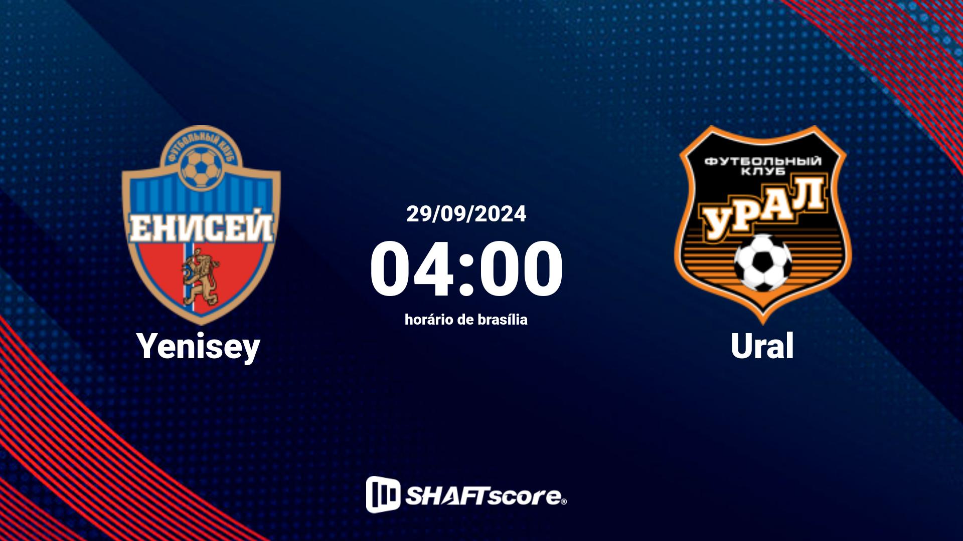 Estatísticas do jogo Yenisey vs Ural 29.09 04:00