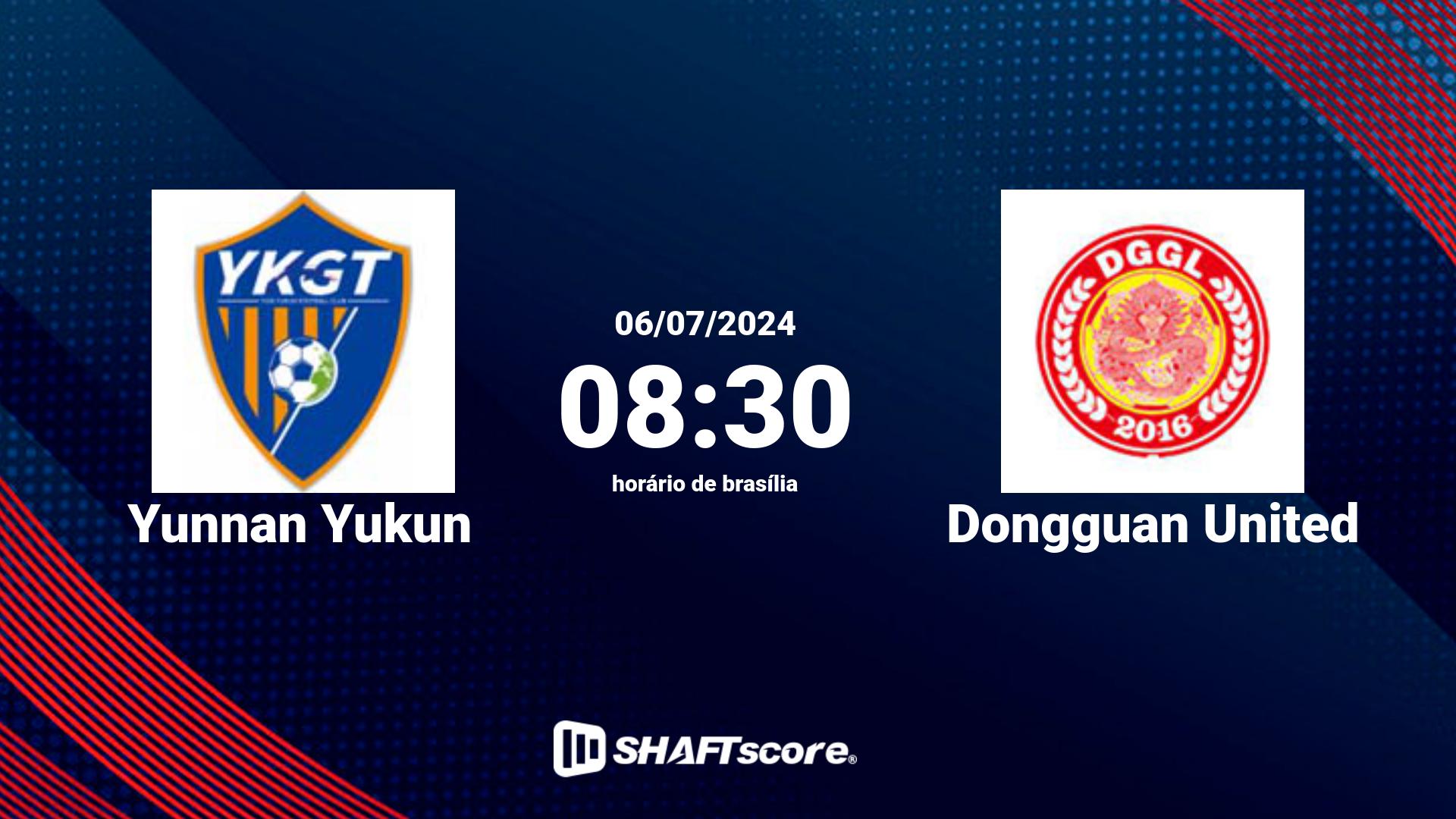 Estatísticas do jogo Yunnan Yukun vs Dongguan United 06.07 08:30