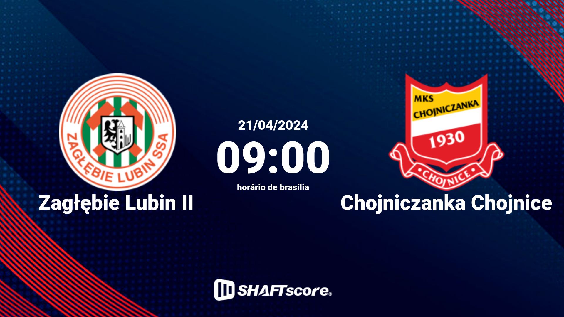 Estatísticas do jogo Zagłębie Lubin II vs Chojniczanka Chojnice 21.04 09:00