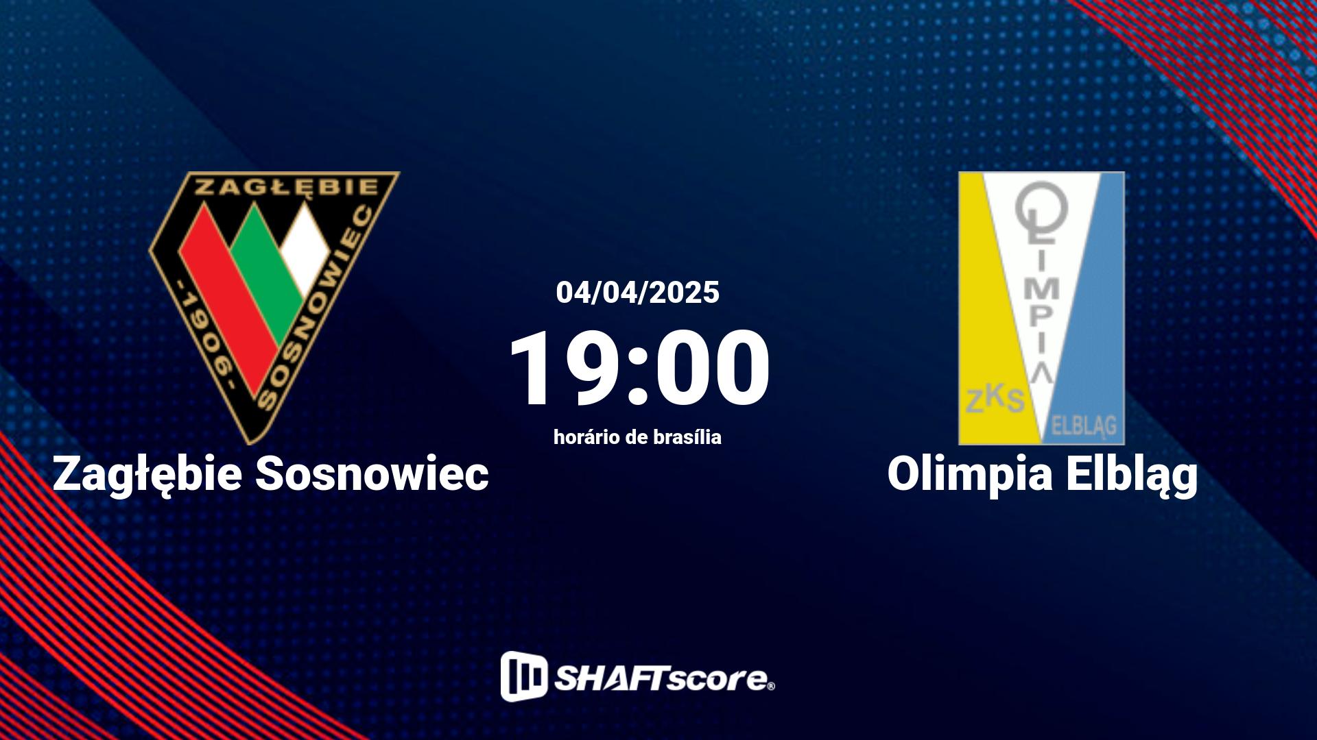 Estatísticas do jogo Zagłębie Sosnowiec vs Olimpia Elbląg 04.04 19:00