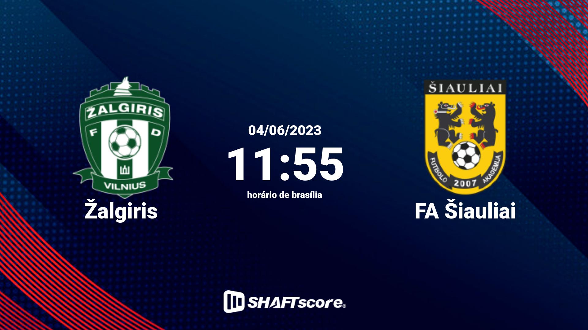 Estatísticas do jogo Žalgiris vs FA Šiauliai 04.06 11:55