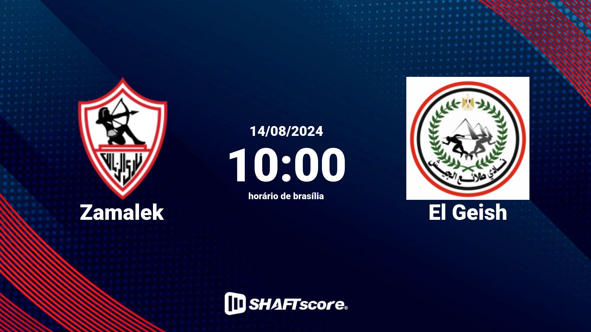 Estatísticas do jogo Zamalek vs El Geish 14.08 10:00