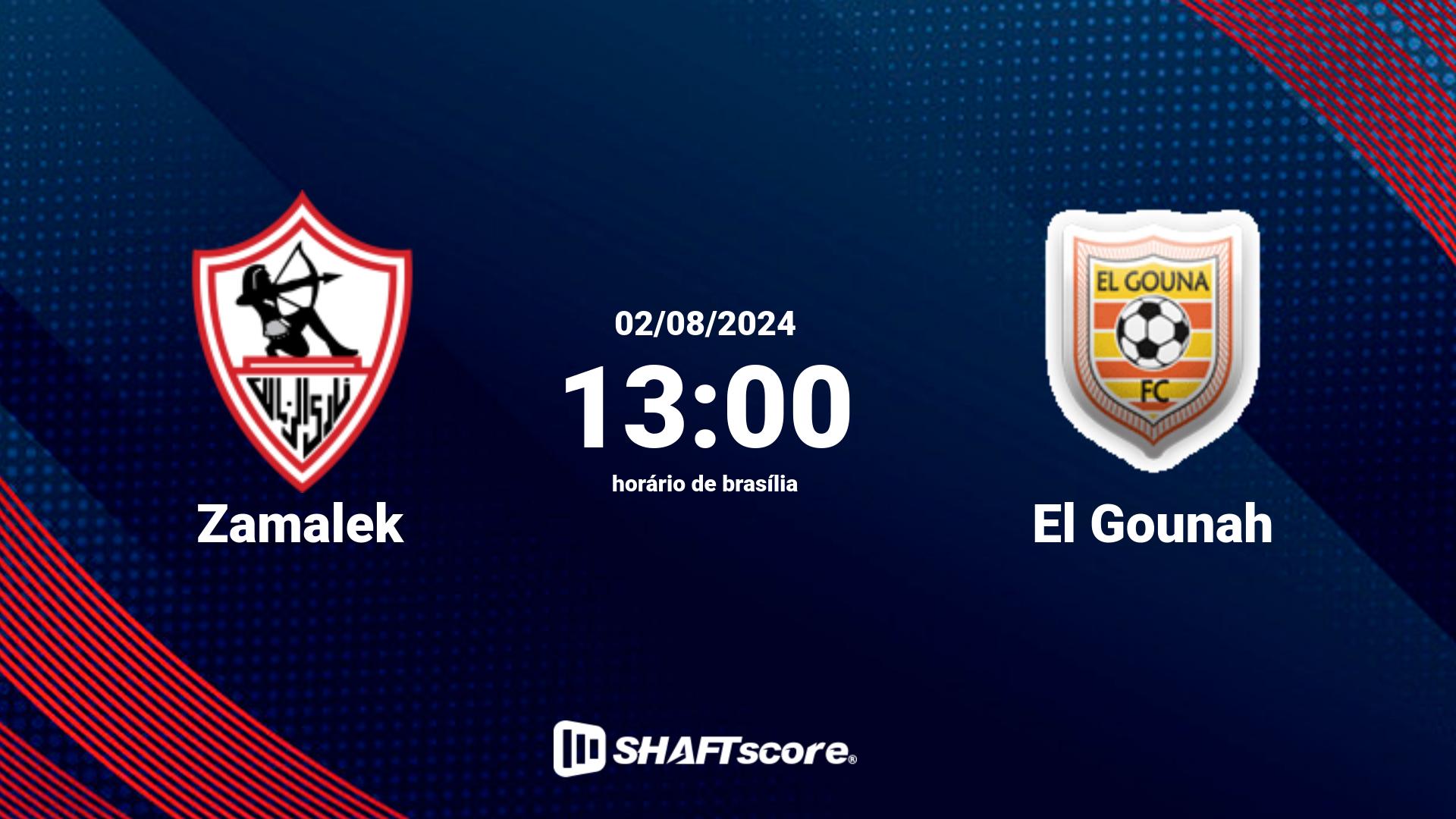 Estatísticas do jogo Zamalek vs El Gounah 02.08 13:00