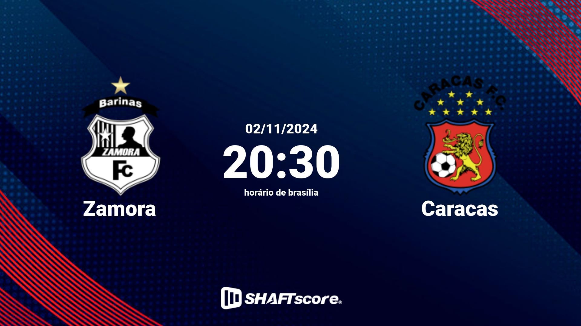 Estatísticas do jogo Zamora vs Caracas 02.11 20:30