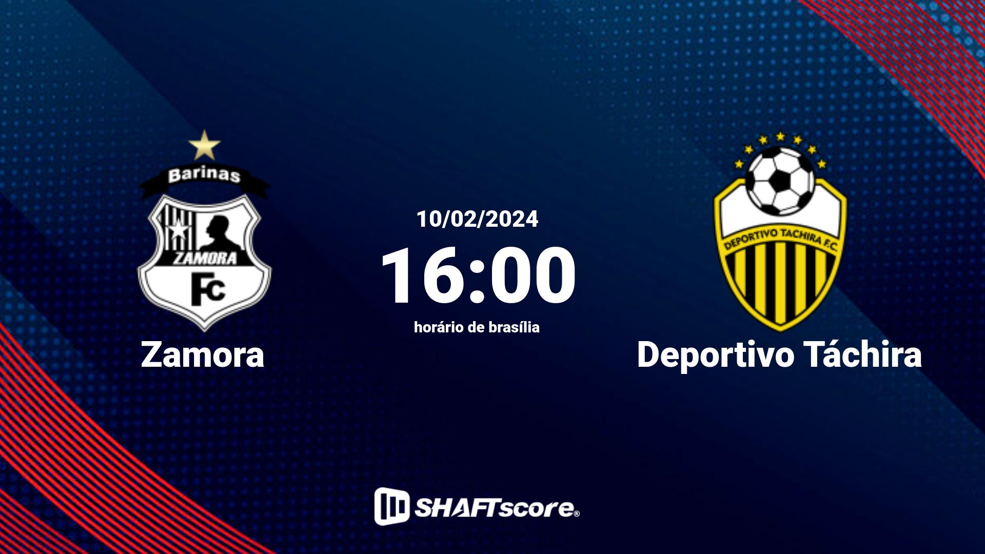 Estatísticas do jogo Zamora vs Deportivo Táchira 10.02 16:00