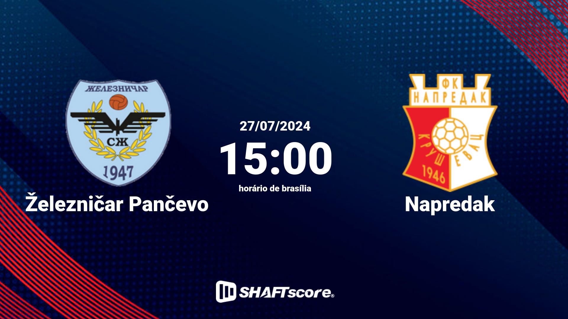 Estatísticas do jogo Železničar Pančevo vs Napredak 27.07 15:00