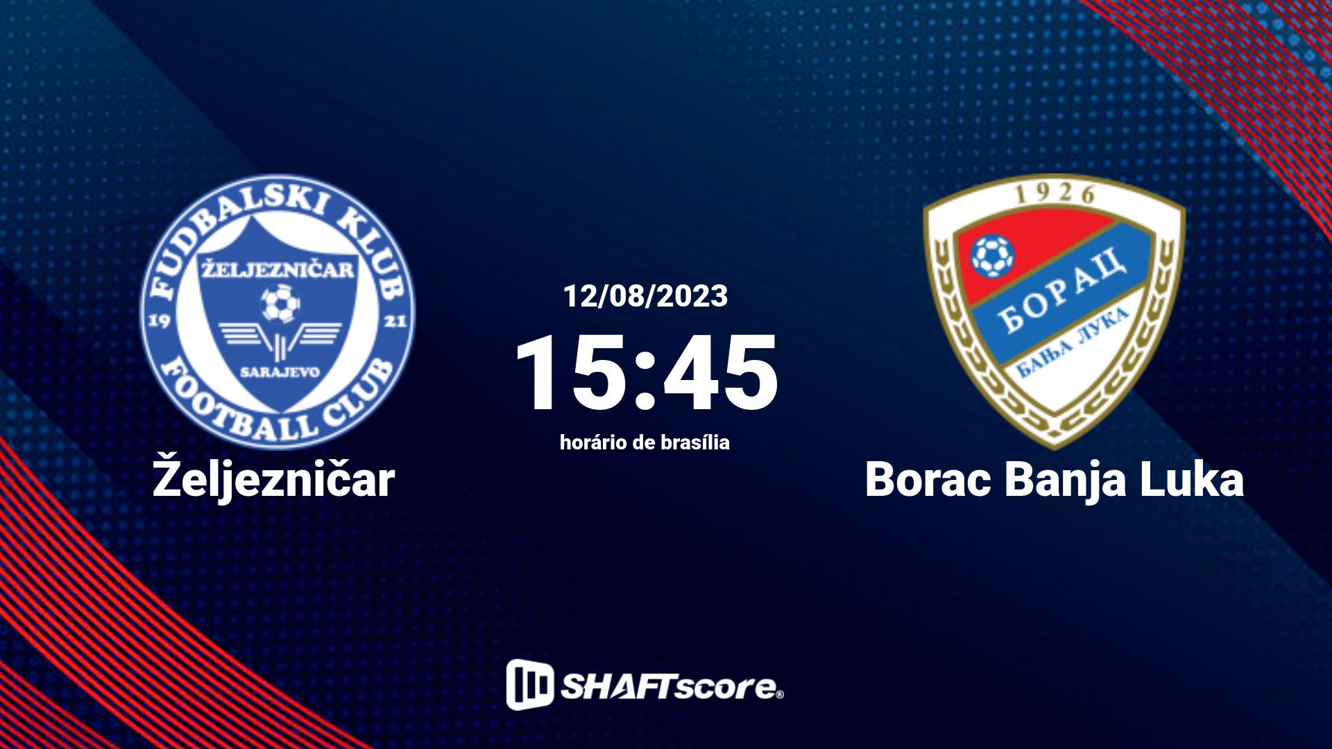 Estatísticas do jogo Željezničar vs Borac Banja Luka 12.08 15:45