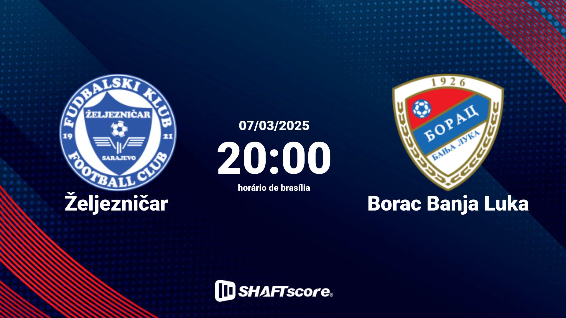 Estatísticas do jogo Željezničar vs Borac Banja Luka 07.03 20:00