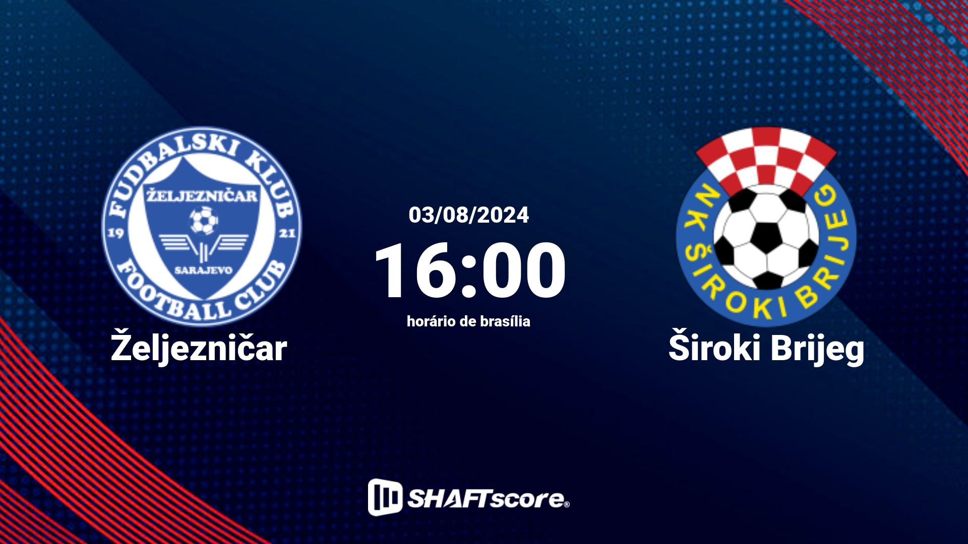 Estatísticas do jogo Željezničar vs Široki Brijeg 03.08 16:00