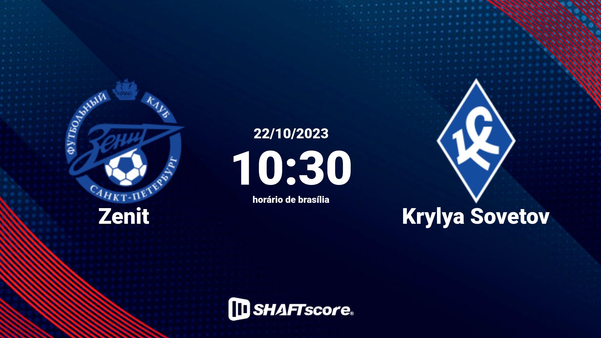 Estatísticas do jogo Zenit vs Krylya Sovetov 22.10 10:30