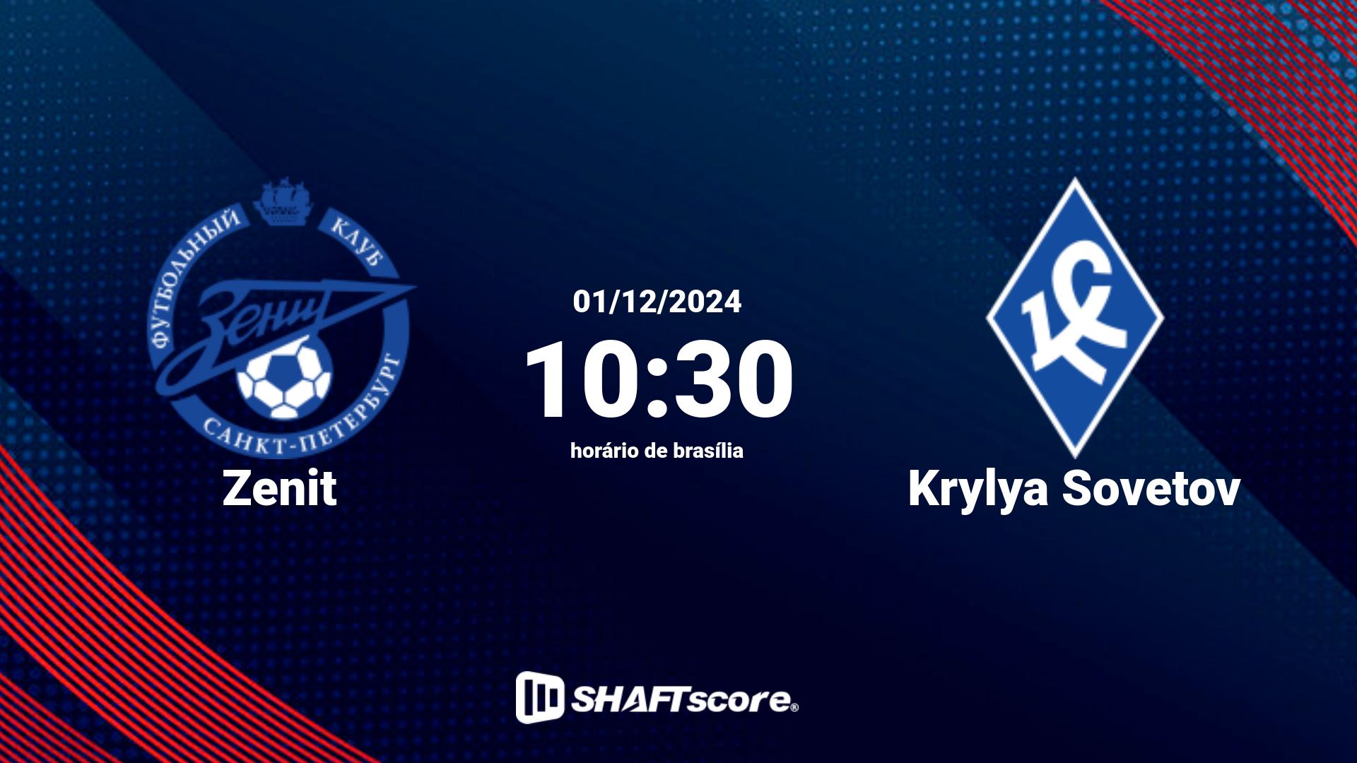 Estatísticas do jogo Zenit vs Krylya Sovetov 01.12 10:30