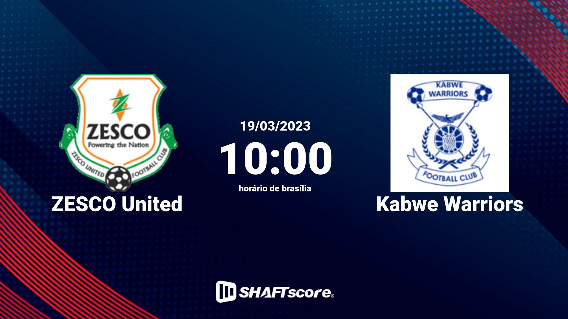 Estatísticas do jogo ZESCO United vs Kabwe Warriors 19.03 10:00