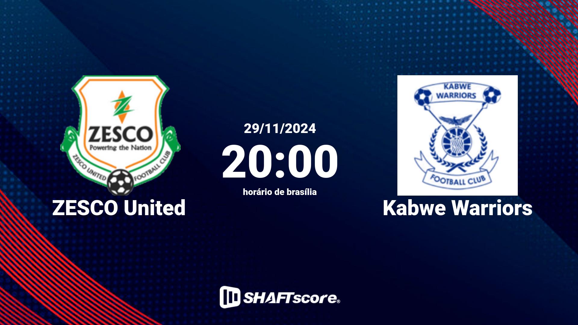 Estatísticas do jogo ZESCO United vs Kabwe Warriors 29.11 20:00