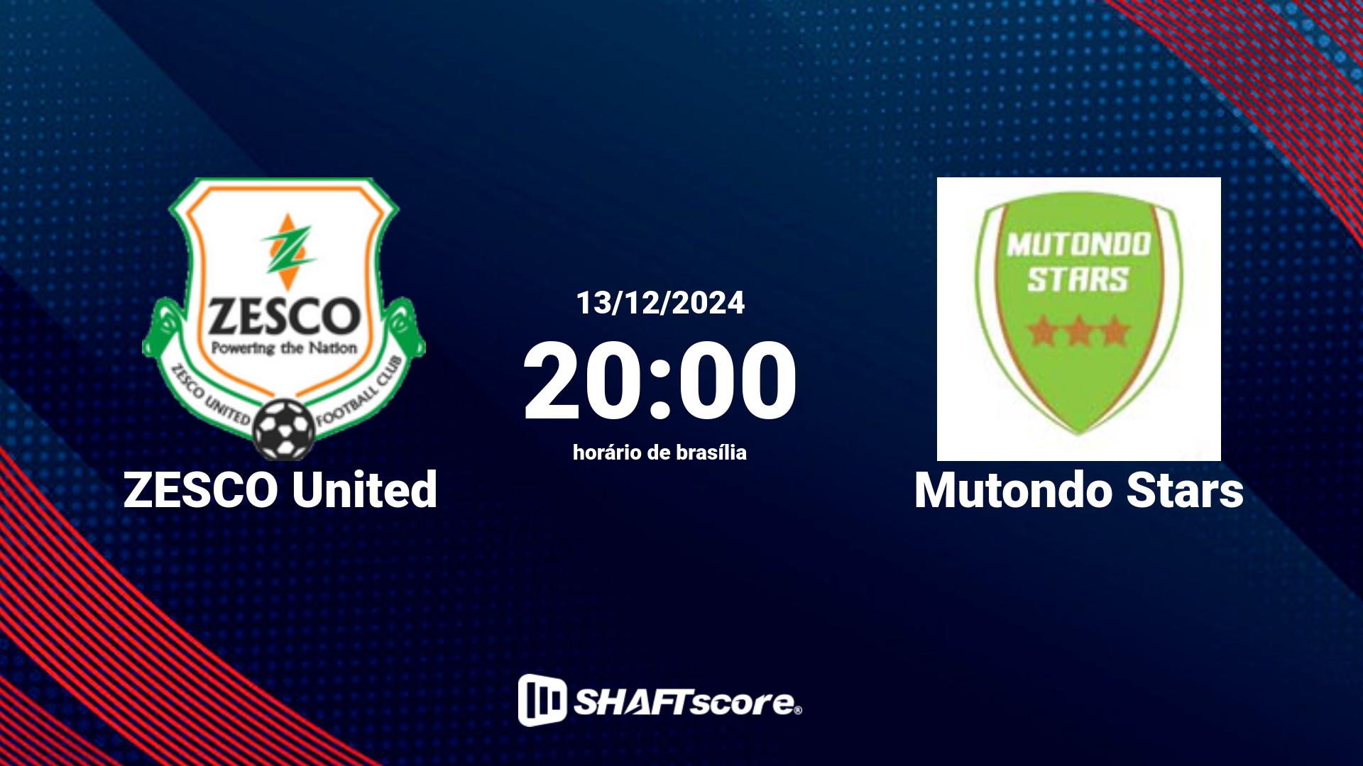 Estatísticas do jogo ZESCO United vs Mutondo Stars 13.12 20:00