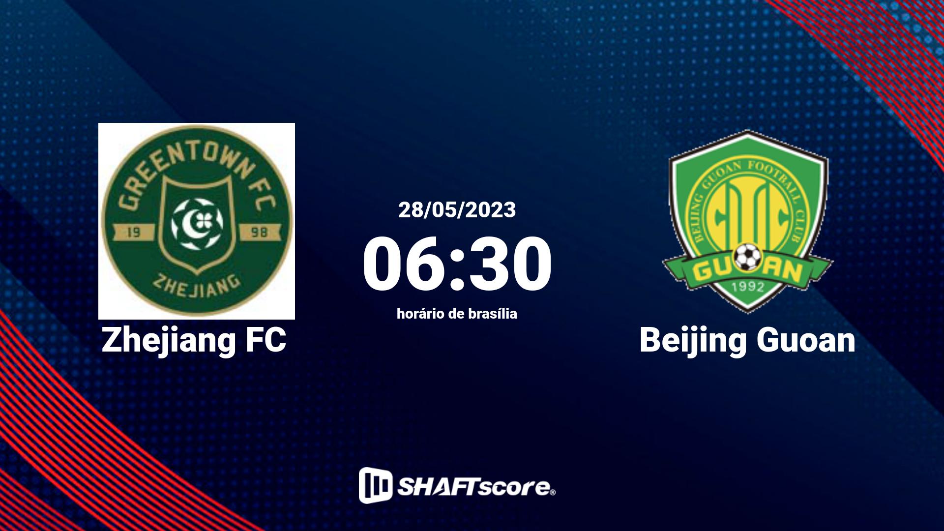 Estatísticas do jogo Zhejiang FC vs Beijing Guoan 28.05 06:30