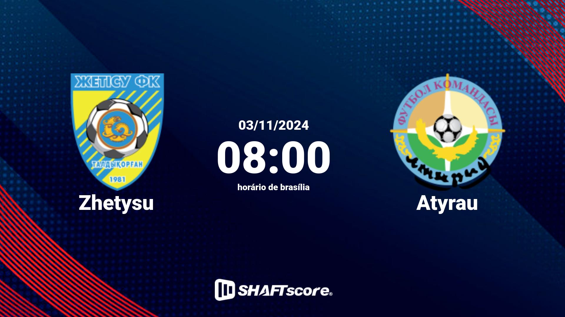 Estatísticas do jogo Zhetysu vs Atyrau 03.11 08:00