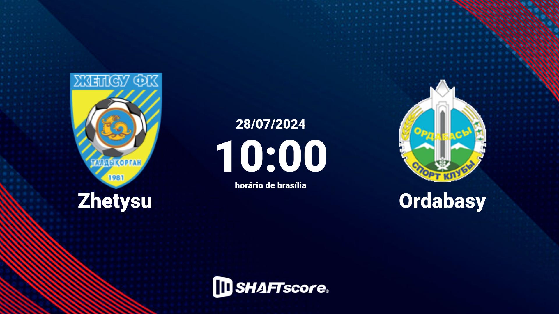 Estatísticas do jogo Zhetysu vs Ordabasy 28.07 10:00