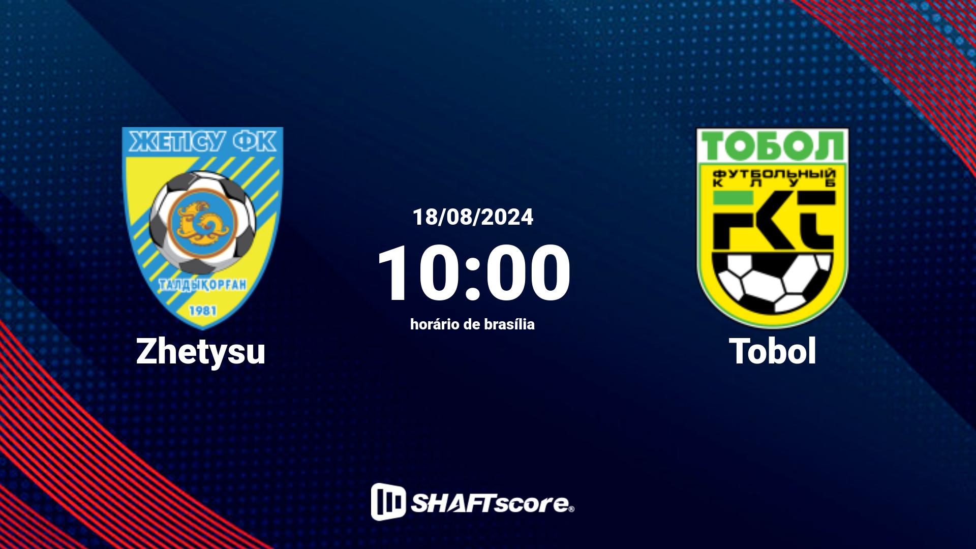 Estatísticas do jogo Zhetysu vs Tobol 18.08 10:00