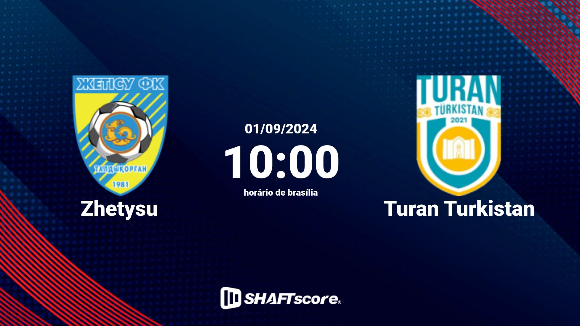 Estatísticas do jogo Zhetysu vs Turan Turkistan 01.09 10:00