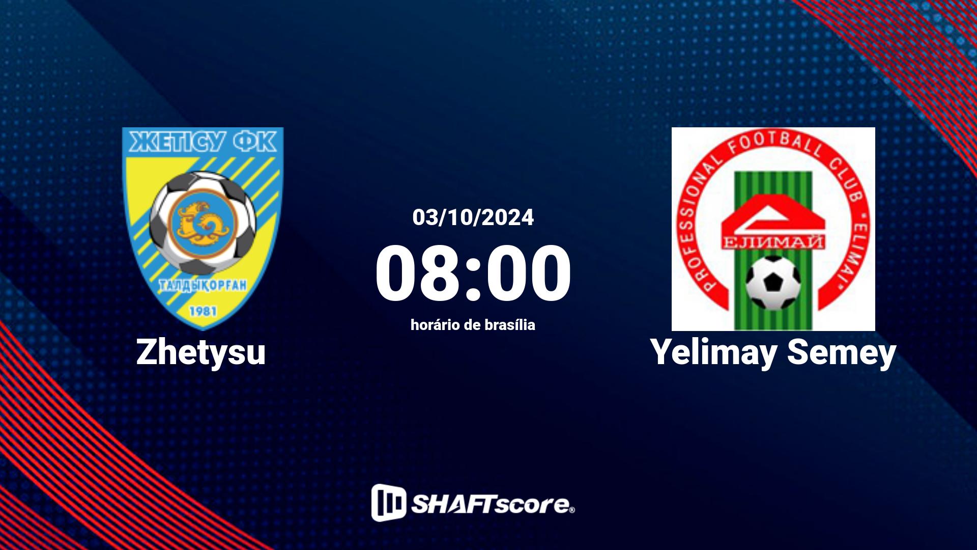 Estatísticas do jogo Zhetysu vs Yelimay Semey 03.10 08:00