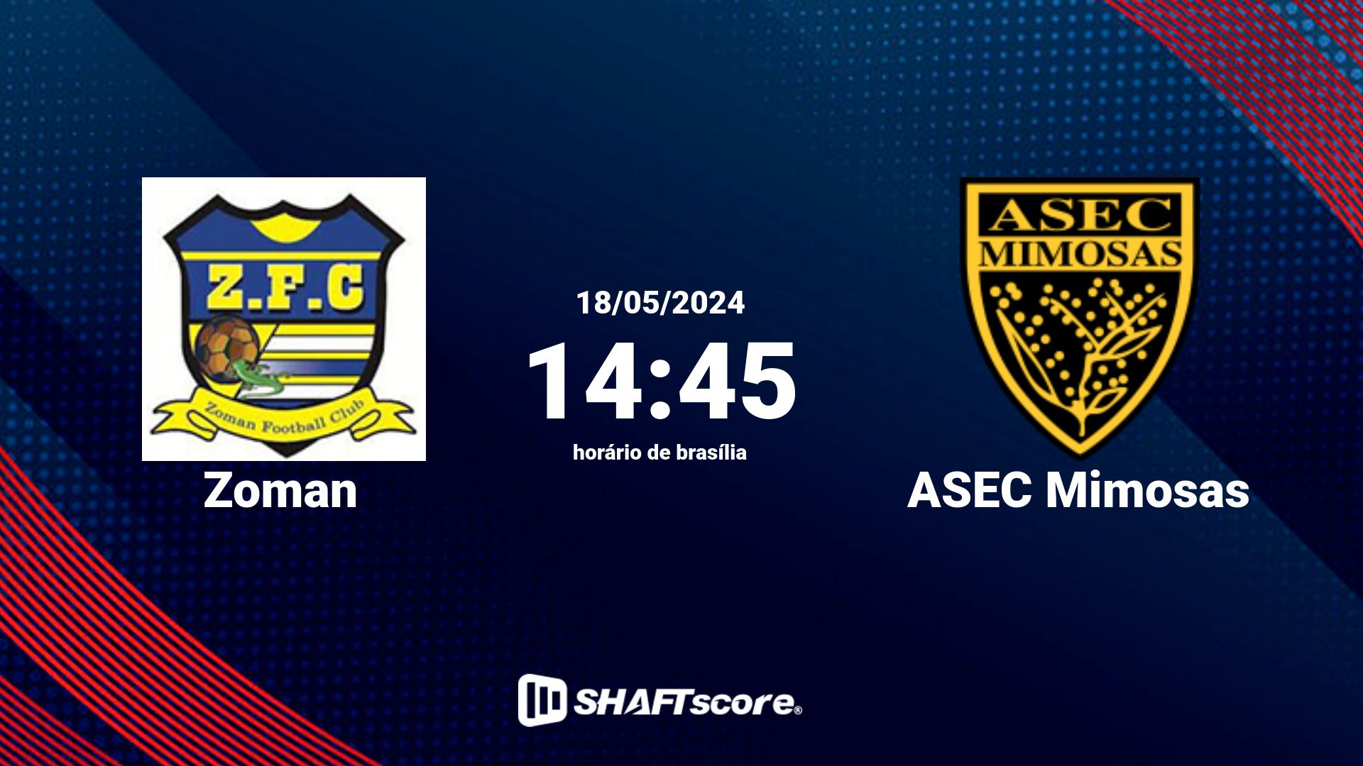 Estatísticas do jogo Zoman vs ASEC Mimosas 18.05 14:45