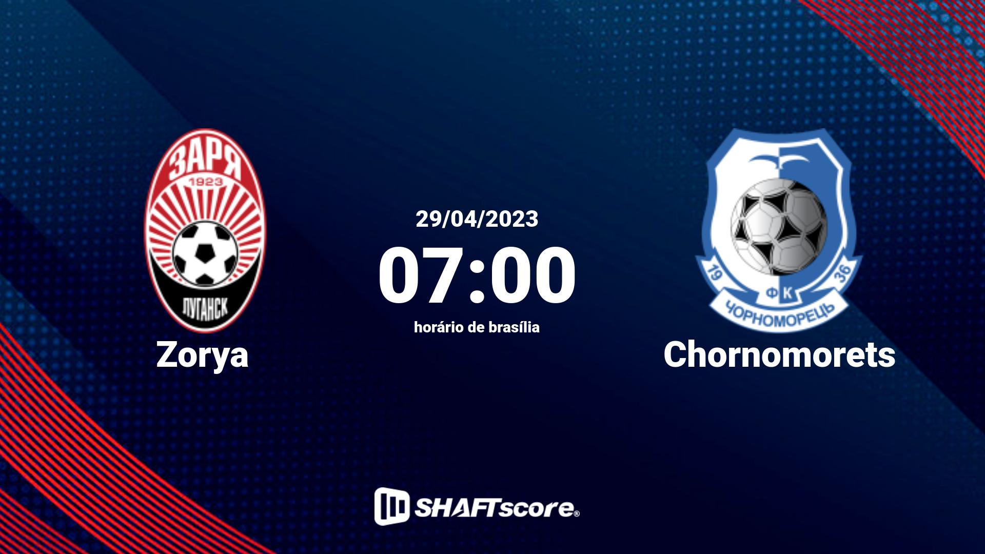 Estatísticas do jogo Zorya vs Chornomorets 29.04 07:00