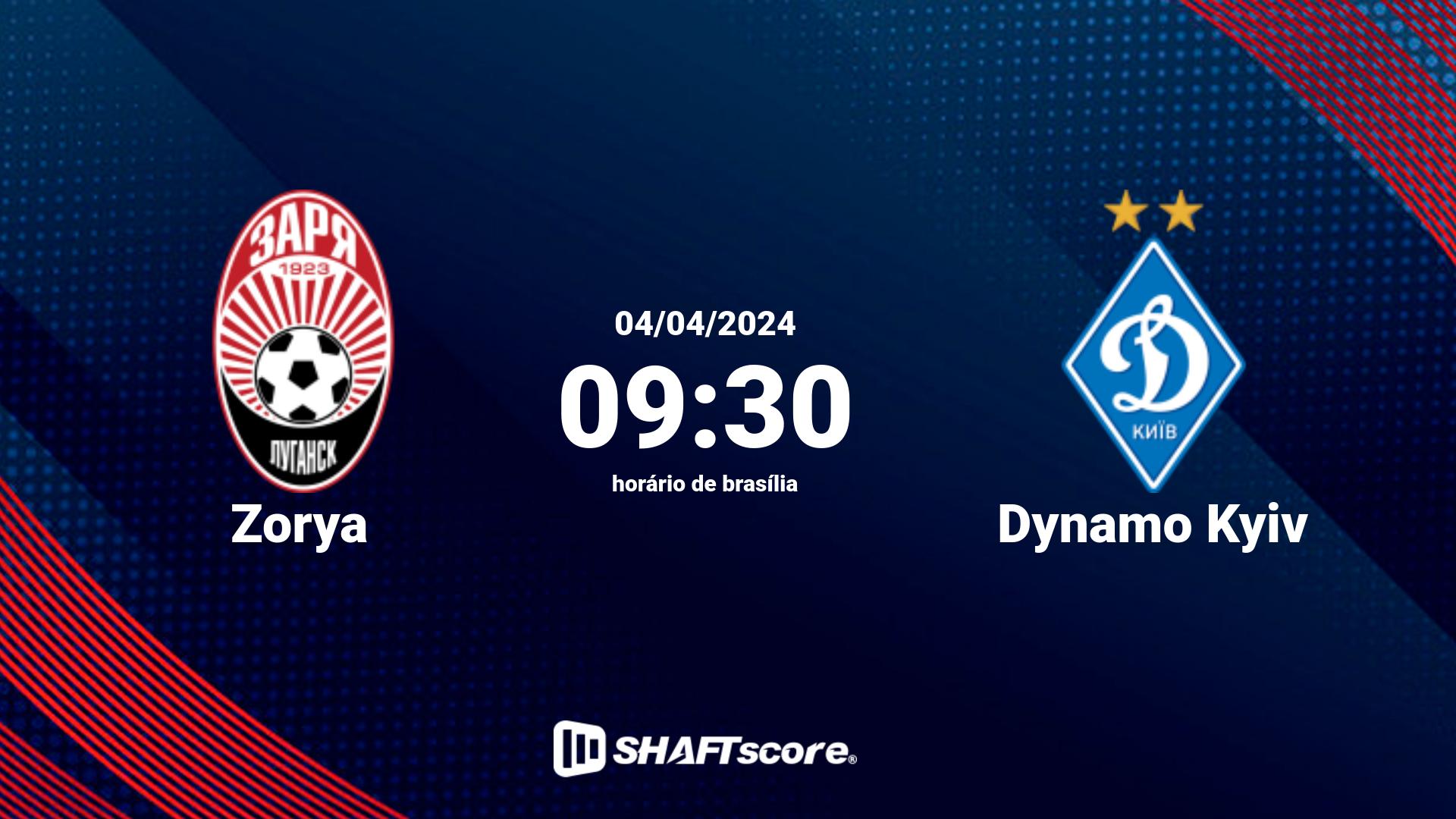 Estatísticas do jogo Zorya vs Dynamo Kyiv 04.04 09:30