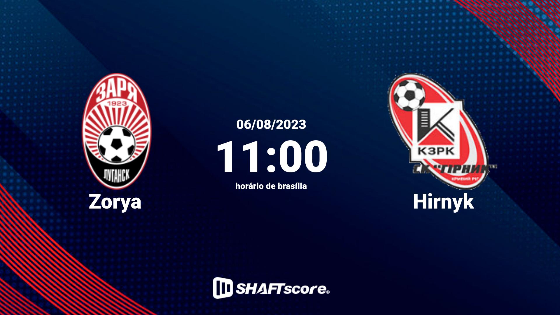 Estatísticas do jogo Zorya vs Hirnyk 06.08 11:00