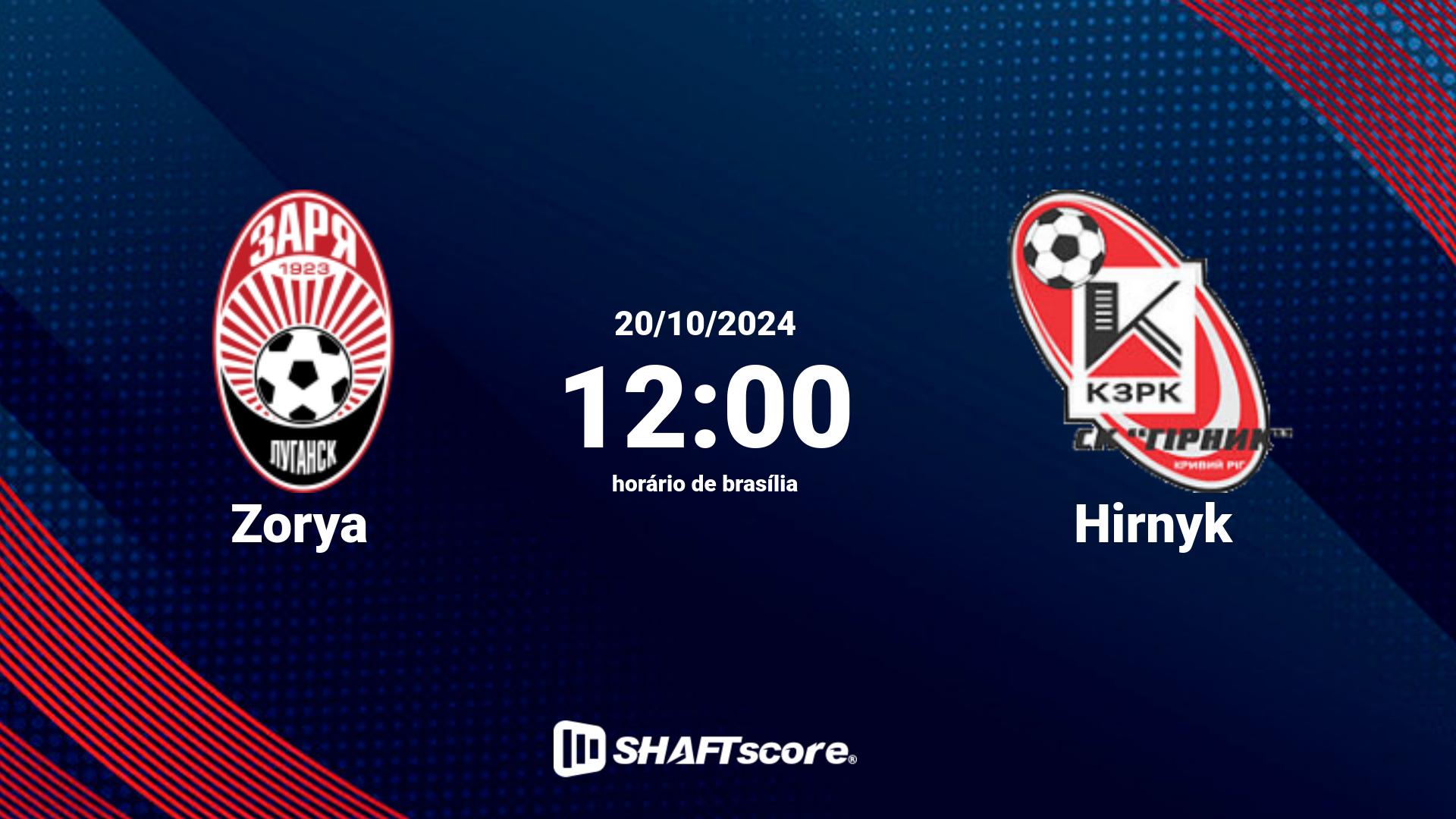 Estatísticas do jogo Zorya vs Hirnyk 20.10 12:00